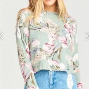 Show Me Your MuMu Varsity Cropped Floral Knit Sweater Large